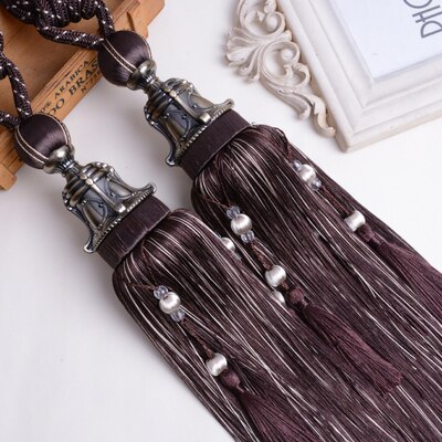 Europa 2 stuks gordijn kwasten franje borstel banden strikken hangende bindtouwen riem gesp haak houder gordijn accessoires strik: Donkere koffie