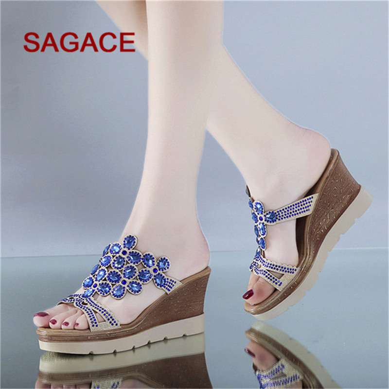B Sagace Wiggen Schoenen Vrouwen Zomer Peep Toe Ademend Strand Sandalen Strass Slip-On Wedges Schoenen Sandalen Mujer