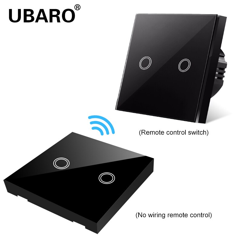 UBARO EU/UK100-240V Wireless Controller Crystal Glass Screen Smart home wall light lamp RF433 Controller Touch switches 2Gang: ZS-BB002-SF