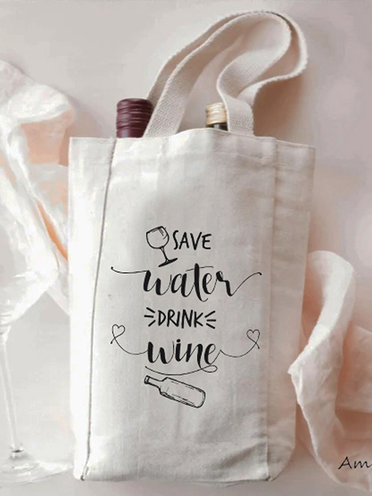 12oz Thick Canvas Double Wine Tote for Dinner, Party Two Drink Bottle Carrier Handle Bags With Divider Custom Accept