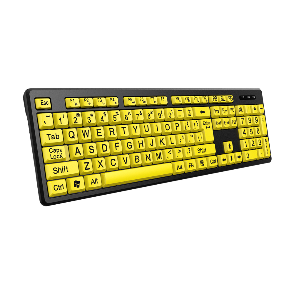 Black Large Print Yellow Buttons Keyboard USB Wired Keyboard for Seniors and Low Vision