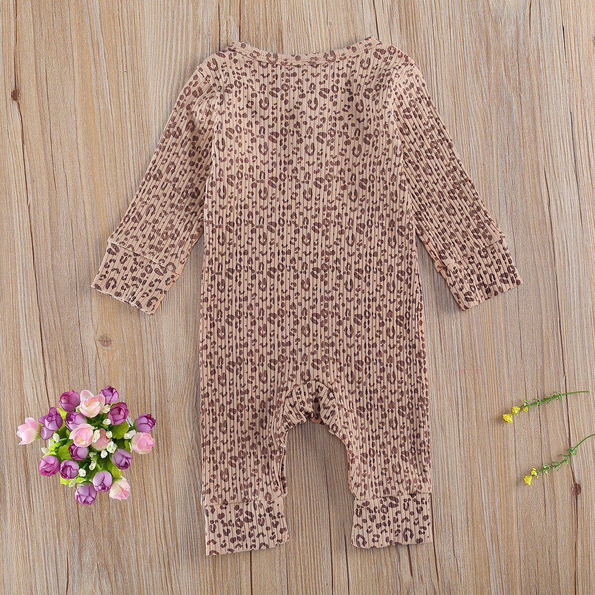 FOCUSNORM 0-24M Neugeborene Baby Mädchen Jungen Leopard Karosserie lang Ärmel Taste Herbst Warme Overall Outfits