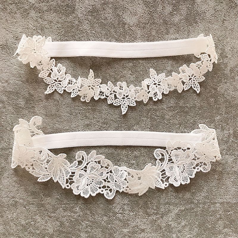 Conjunto de anillos para el muslo de encaje Floral bordado para mujer, banda elástica decorativa para boda y graduación, Color sólido, ligas de pierna sin costuras huecas