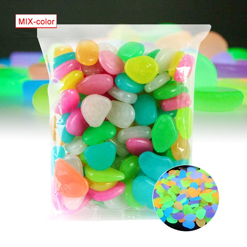 100 sztuk świecące kamienie wystrój ogrodu świecące w ciemności świecące kamienie na chodniki akwarium z roślinami ryby ozdoba robić akwarium blask kamienie: mieszać-kolor