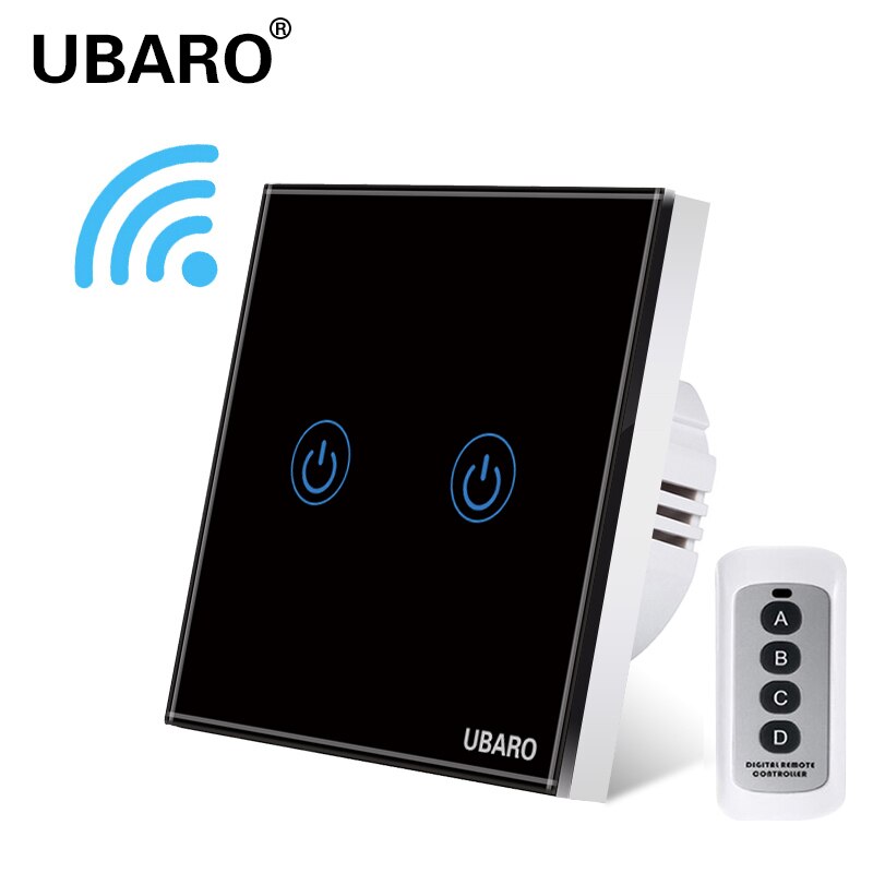 UBARO EU/UK Wireless Remote Control Touch Switch Crystal Glass Panel Remote Interruptor Liz Lichtschalter switches 1/2/3Gang: LG-BW2YX-YF