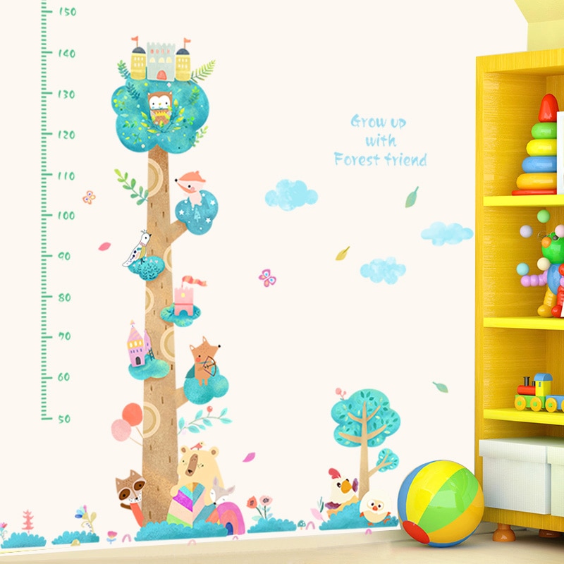Forest Tree Height Measure Wall Stickers For Kids Rooms Animal Monkey Child Growth Chart Wall Decal Cartoon Baby Room Decoration