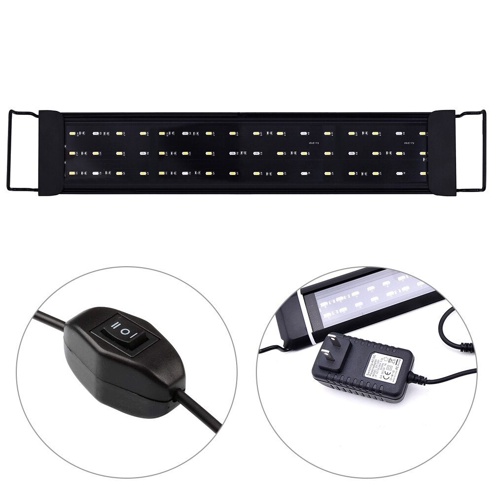 Superlys 12/24w ledet akvarielys fisketank lys gresslampe til 30-80cm plantet akvarium hvit varm hvit blått lys  d25: 48 leds oss støpsel