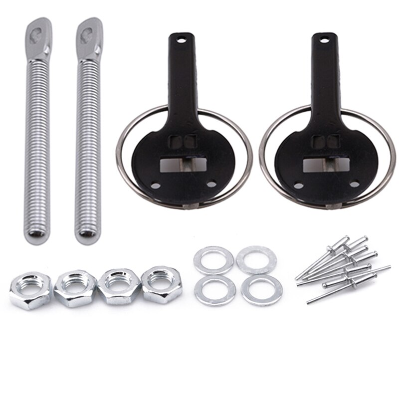 Universele Auto Accessaries Aluminium Mount Hood Pin Bonnet Lock Kit Auto Styling Tunning Lock Kit Omlaag Hood Lock Klink pins: Black