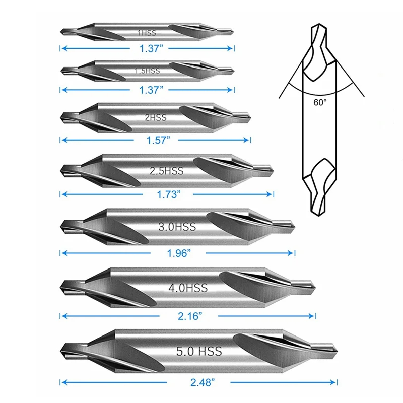 7 Stuks 1/1.5/2/2.5/3/4/5 Center Boren Set, 60 Graden Hoek Center Boren Kit Verzinkboor Gereedschap Voor Draaibank Metaalbewerking