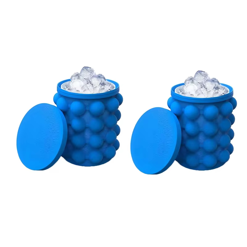 1/2/3pcs Siliconen Ijsblokjesmachine Lade Draagbare Ronde Ijsemmer (2-In-1) Ijsblokjesmachine Circulaire Zomer Quick Freeze Ijsemmer: Marineblauw