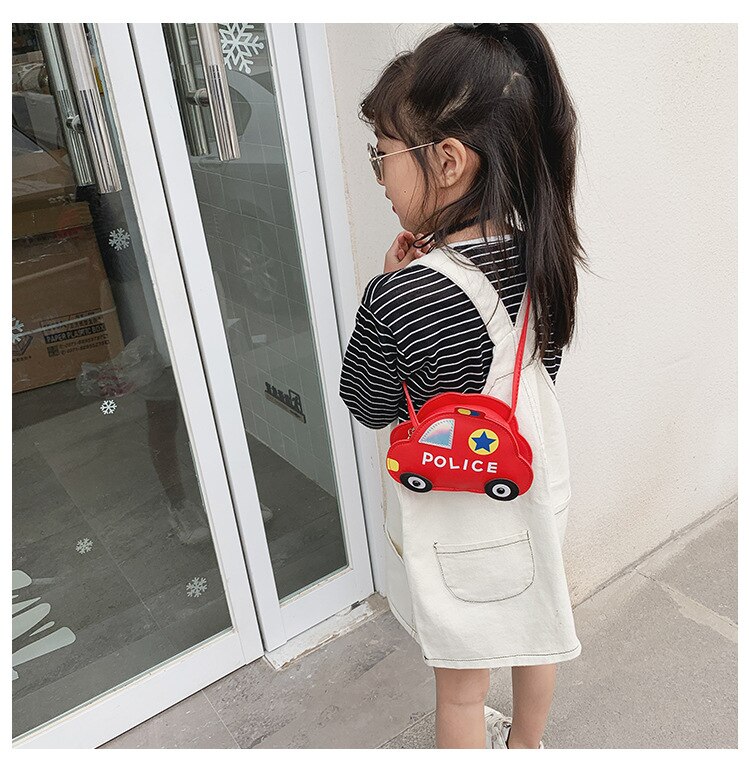 Newest Trendy Children Police Car Crossbody Bag Zipper Car Shaped Mini Shoulder Bag Purse for Kids Traveling