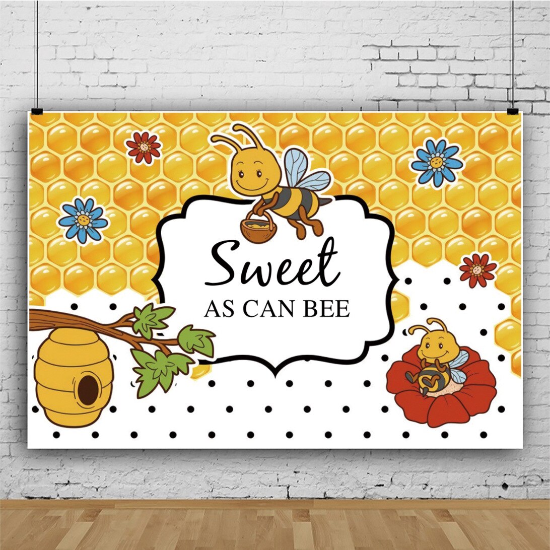 Happy Birthday Party Backdrop Cute Bee Photography Background Photo Booth Studio Decor
