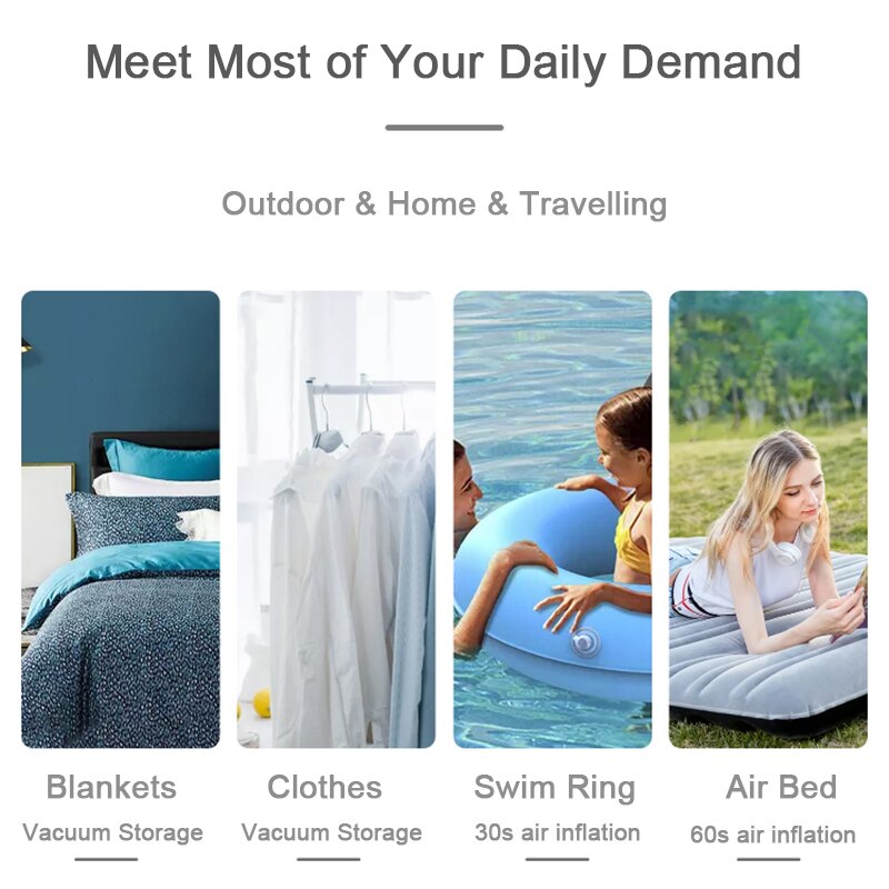 Powerful Air Storage Pump Inflator 390L/Minute USB Recharable for Home Outdoor Travelling Camping Clothes Vacuum Storage Bag