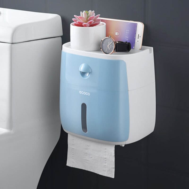 wall mounted toilet paper holder plastic dispensers multi toilet roll holder bathroom double paper tissue box: Blue