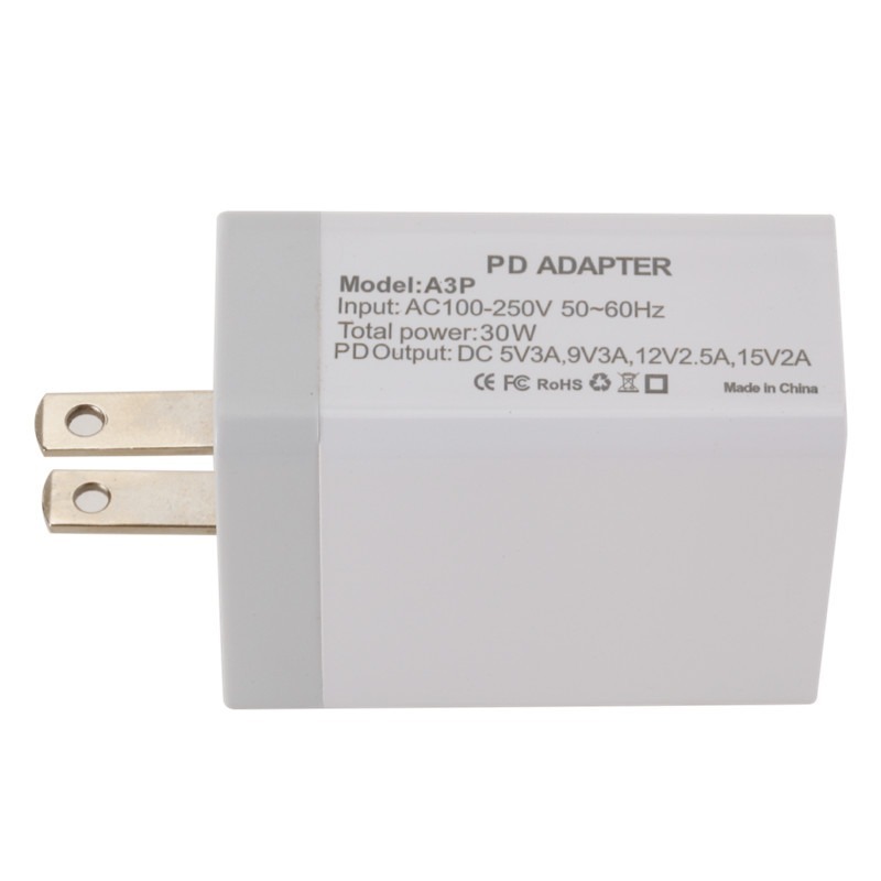 PD Fast Charge Protocol Charger 3C Certification 30W Adapter TYPE-C Travel Charger PD Plug PC + ABS Fire Retardant