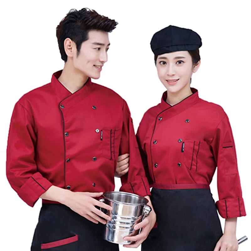 Long Sleeve Chef Clothes Uniform Double Breasted Unisex Cooking Uniforms Breathable Kitchen Restaurant Men Food Service