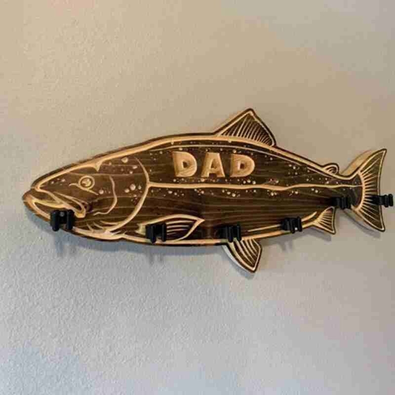 Wooden Large Mouth Bass Fishing Rod Holder Wall Mounted Father&amp;#39;s Day Retro Fishing Pole Rack With 6 Rod Holder