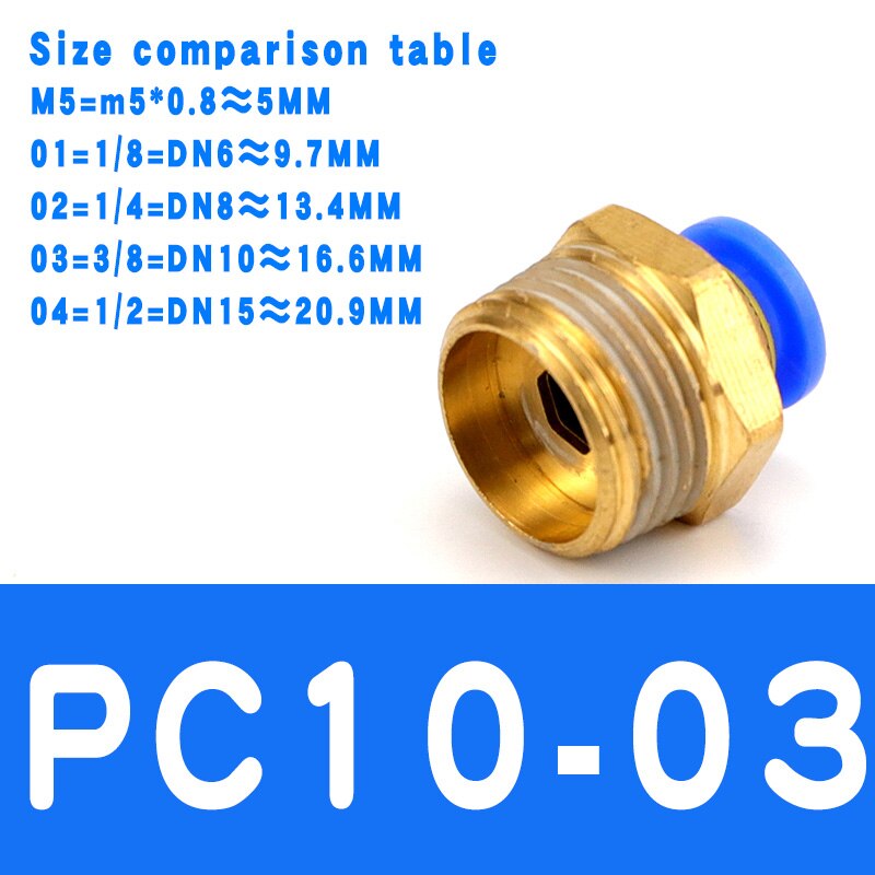 Air Pneumatic PC Fitting 10mm 8mm 6mm 4mm Hose Tube 1/4"BSP 1/2" 1/8" 3/8" Male Thread Pipe Connector Quick Coupling Brass: PC10-03