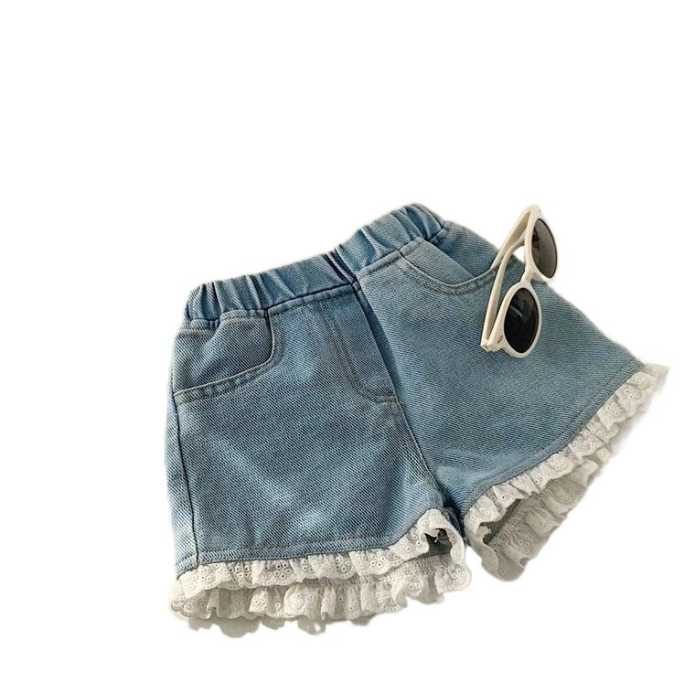 Pantaloncini di jeans carini in pizzo per ragazze estive abbigliamento per bambini in felpa comodi pantaloncini di jeans morbidi pantaloni caldi in cotone pantaloncini con volant 2-7 anni: 90-2T