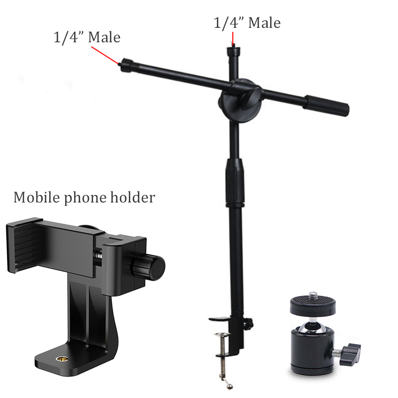 BFOLLOW Overhead Shooting Bracket Desk Clamp Mount for Mobile Phone Tablet DSLR Camera 10 inch Ring Light Video Top Down Stand: with Phone holder