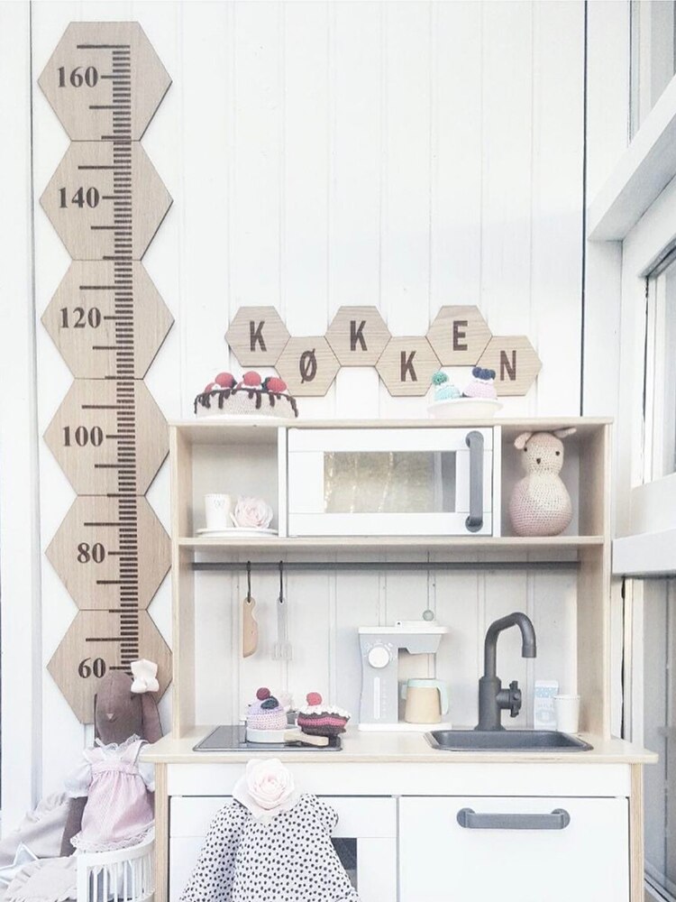 Nordic Style Wood Height Growth Chart for Kids, 60-180CM Height Measure Ruler Wall Sticker Nursery Wall Decor
