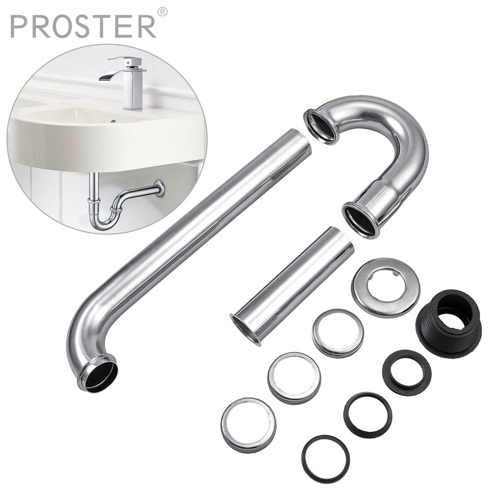 Proster Universal Tube Siphon For Washbasin Vanity 32mm Detachable 1 1/4 Immersion Pipe Ggar Drain Fitting 201 Stainless Steel