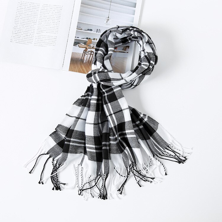 Kleurrijke Kasjmier Sjaals Herfst Winter Leuke Zachte Plaid Vrouwen Sjaal Warm Dames Sjaal Lange Wrap pashmina Unisex Vrouwelijke: White balck5