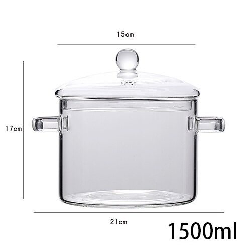 Transparante Glazen Pot Soep Huishouden Keuken Groente Slakom Verdikte Vlam Explosieveilige Koken Steelpan Kookgerei: Double handle 1500ml