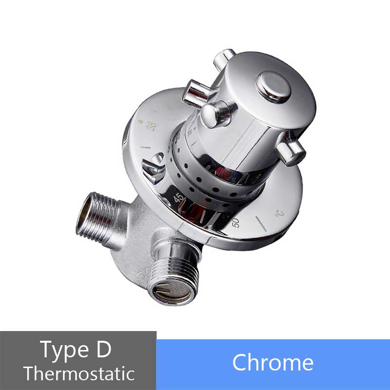 Thermostatic Brass Mixer Valve Brass Cartridge Mixer Valve Cold Water Temperature Control Mixer Bathroom Accessories: Type D Chrome
