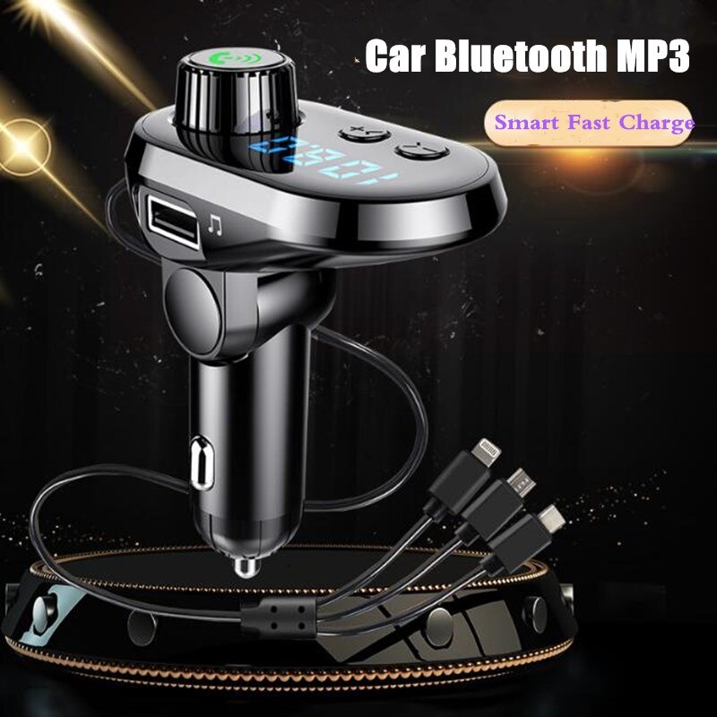 Reproductor MP3 con USB para coche, transmisor FM, Bluetooth, asistente de voz, compatible con disco U, tarjeta TF, extensión de llamada con manos libres