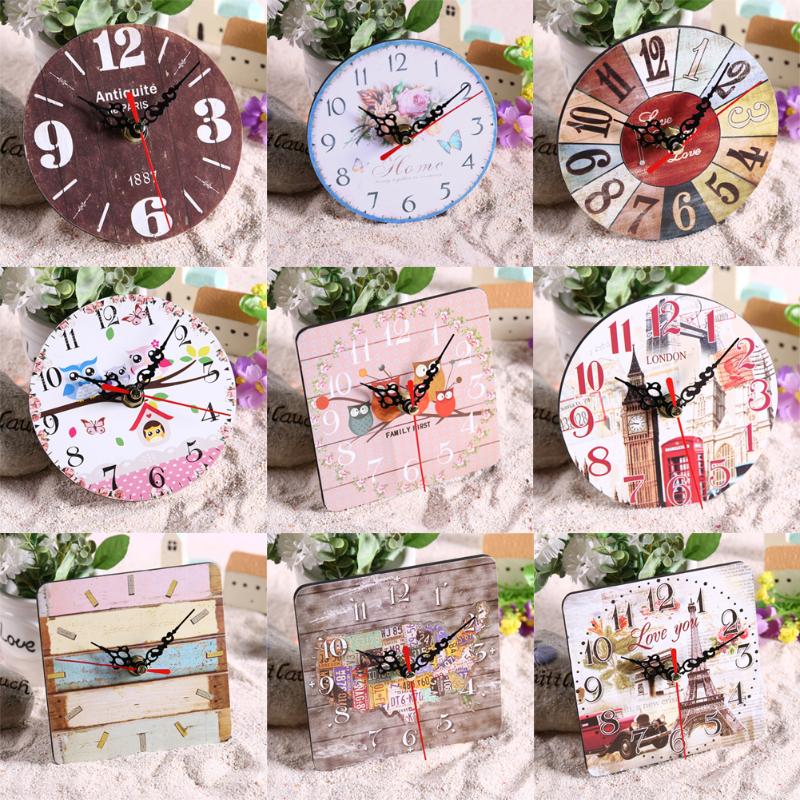 Vintage trä rund fyrkantig väggklocka stor shabby chic rustikt kök hem antika vardagsrumsdekorationer