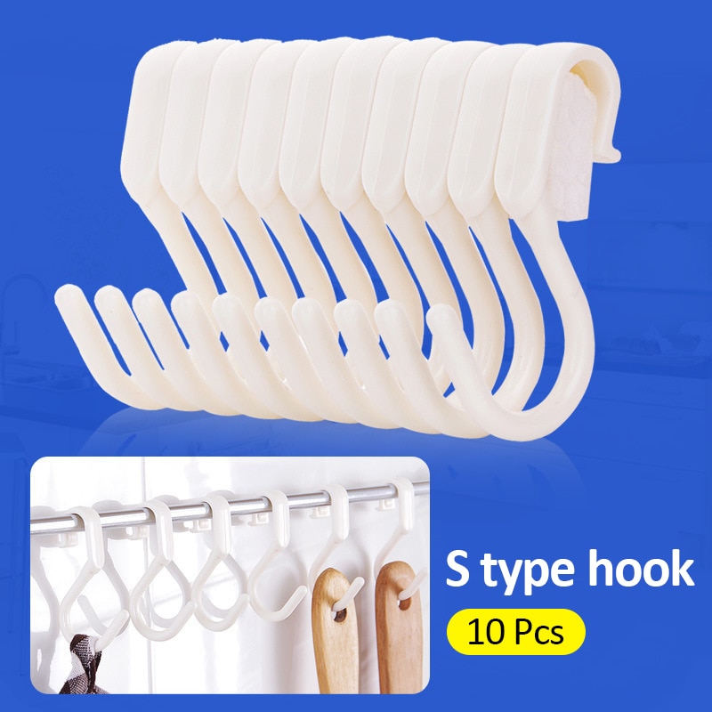 10pcs Home Storage Hooks Kitchen Storage Hanging Holders Kitchen Cabinet Practical S Shaped Hooks Household Organizer