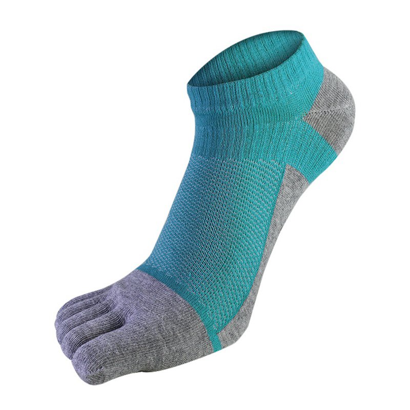 1 par sportssokker mænd kvinder komfortable tynde fem-finger sokker sektion kort splejsning mesh syning farve bomulds sokker: Blå