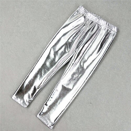 Flickor leggins glänsande guld silver skinny punkbyxor pojkar byxor vår sommar barn barn babykläder för 3-12 år: Silver leggings / 10