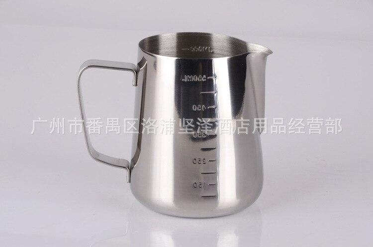Tjock rostfri skala mjölkkannor dra kopp mjölk cylinder mjölk kopp kaffe redskap cappuccino mjölk kanna