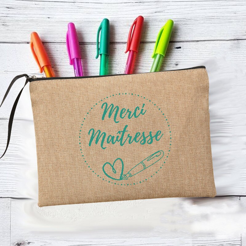 Merci Super Maîtresse machen-hoch Taschen Lehrer der Lagerung Beutel Reise Toiletten Organizer Reißverschluss Kosmetik Taschen für Maîtresse: Q06832-A012BR-S