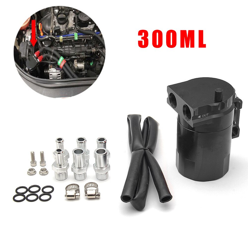 300ML Oil Catch Can Kit Universal Black Breather Baffled Aluminum Reservoir Tank And Aluminium