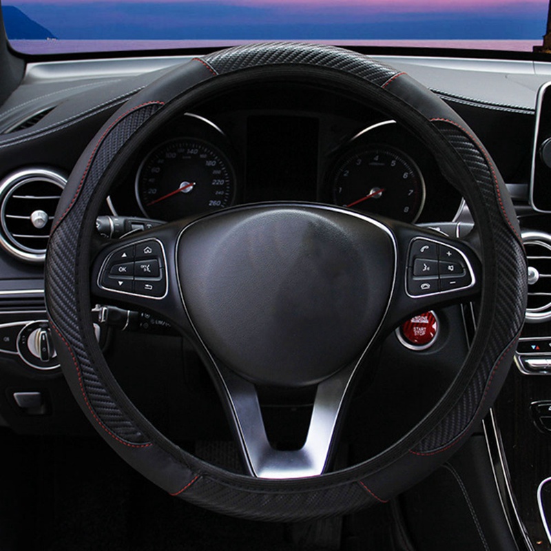 Auto Stuurhoes Ademende Anti Slip Pu Lederen Steering Covers Geschikt 37-38Cm Auto Decoratie Koolstofvezel