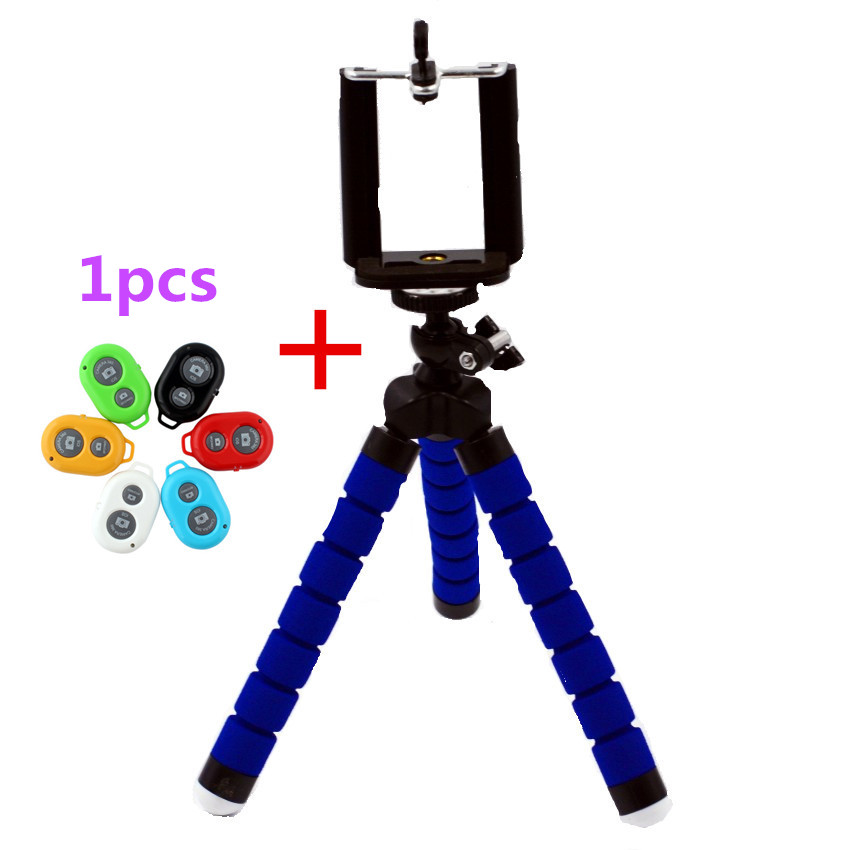 Flexible Octopus Tripod Bracket Selfie Stand Mount + Wireless Bluetooth Timer Remote Shutter Button For IPhone 6 7 SamsungS6: Blue and Shutter