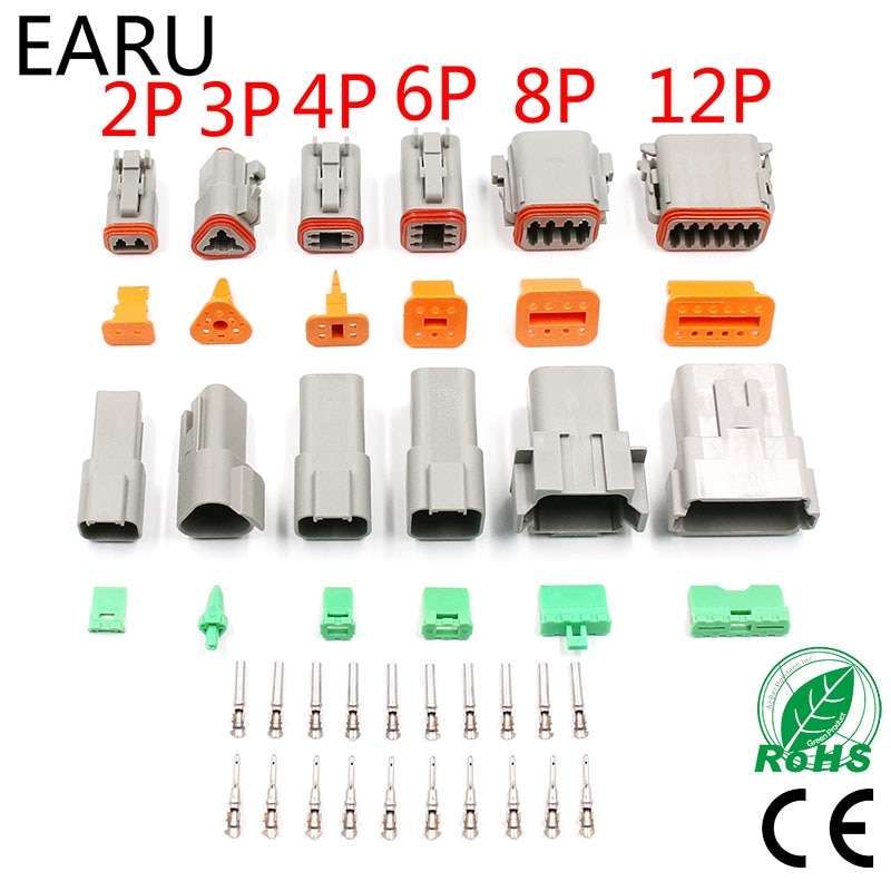 1 set deutsch dt-kontakt  dt06-2s/dt04-2p 2p 3p 4p 6p 8p vattentät elektrisk kontakt för bilmotorbil med stift 22-16 awg