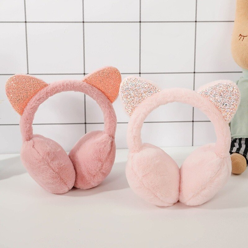 Cuffie per bambini in peluche con orecchie di gatto cuffie morbide lucide fascia per bambini ragazzi ragazze unisex moda Vintage ▾ cuffie invernali tutto'aperto