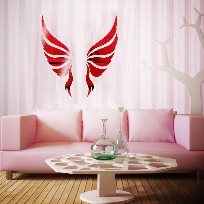 Angel Wings Acrylic Mirror 3D Wall Stickers Angel Wings Wall Sticker Decal DIY Art Home Decoration Stickers For Room 1