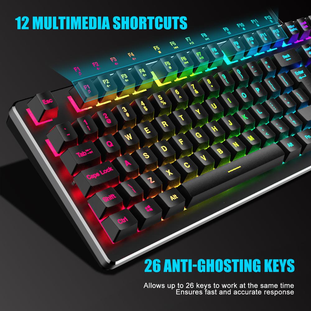 RedThunder K800 RGB Gaming Keyboard and Mouse, Sim-Mechanical Metal Cover, 6400DPI 7 Programmable Button for PC RU ES FR