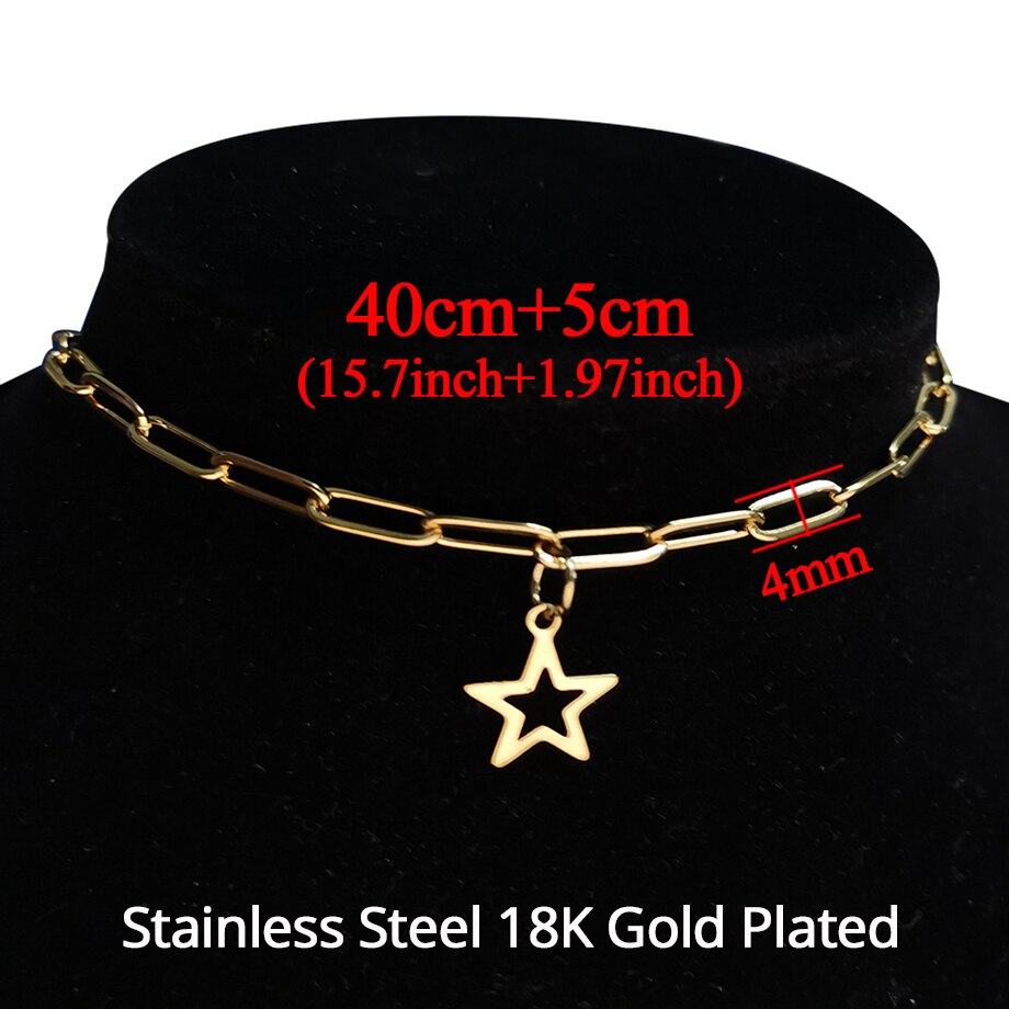 Gold Color Stainless Steel Choker Chain Necklace Punk Clavicle Short Neck Chain Pendant Necklace For Women Jewelry: XL1722N7G40