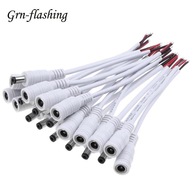 1/5/10 kpl 5.5 x 2.1mm dc uros naaras virtapistoke kaapeli johto jack adapterin liitin cctv:lle yksivärinen 3528 5050 led-nauhavalo