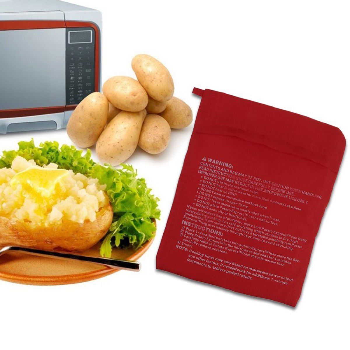 Red Reusable Microwave Potato Bag Baking Cooker Bag Rice Pocket 4 Minutes Oven Easy Quick Cooking Tools Kitchen Gadgets