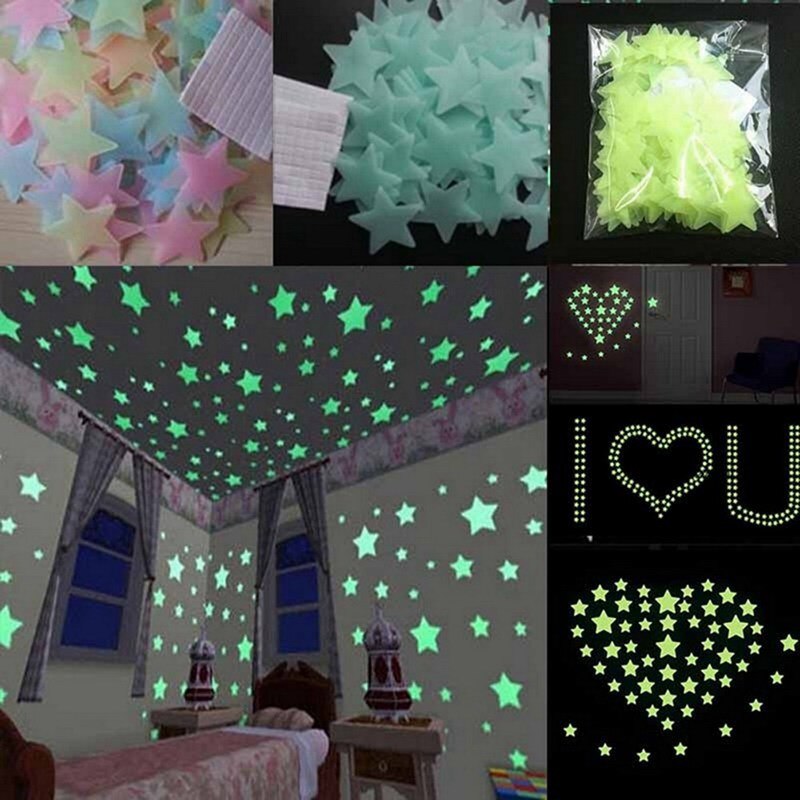 Pegatinas de pared para Estrellas luminosas, lote de 100 unidades de 3cm, pegatina de estrella fluorescente que brilla en la oscuridad, pegatinas para habitación de bebé, decoración de pared 3D para el hogar