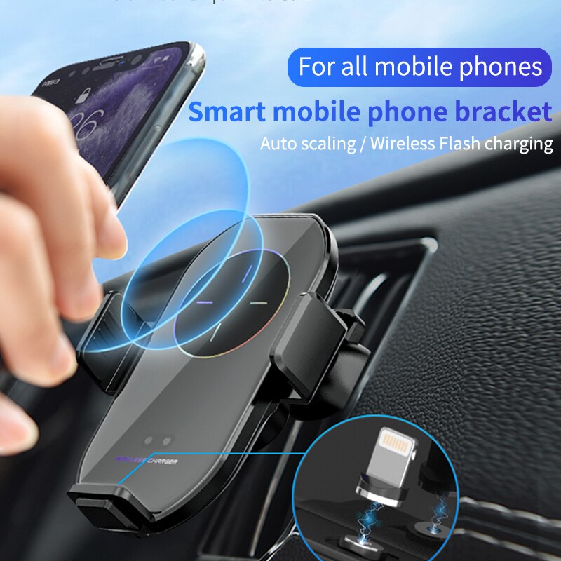 Automatic 15W Qi Car Wireless Charger for IPhone 13 12 11 XR X 8 Samsung S21 S20 Magnetic USB Infrared Sensor Phone Holder Moun
