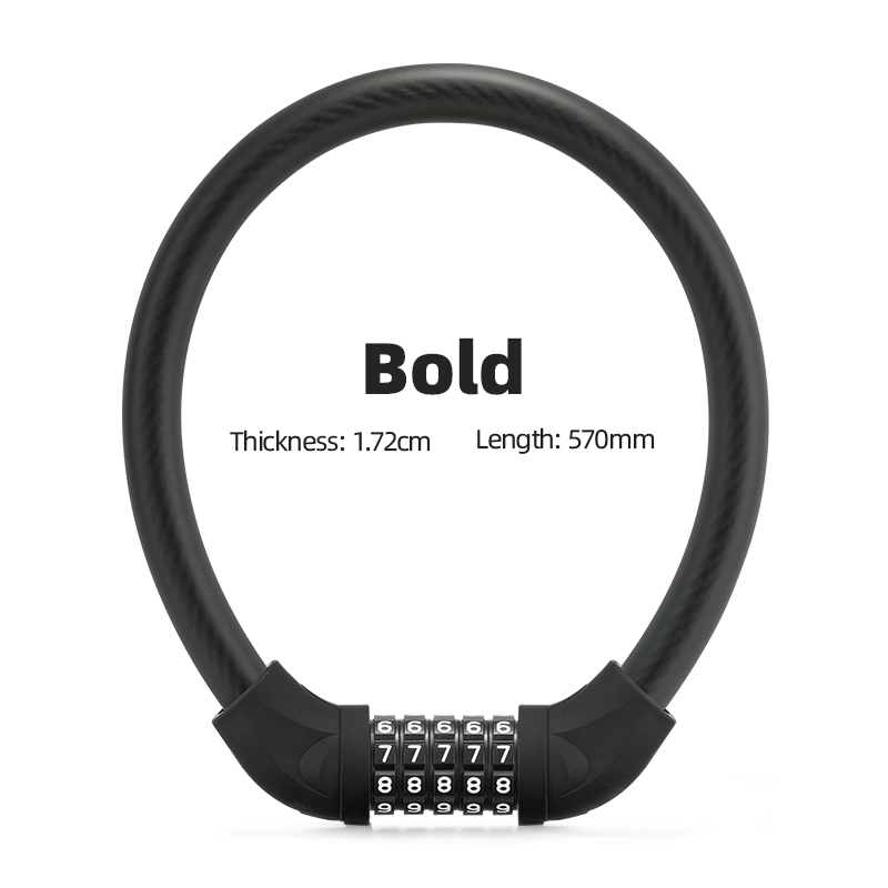 ROCKBROS 87CM Bike Lock Steel Five-digit Code Anti-theft 1.72CM Bold Cable Password Lock PVC Wrapped Lock MTB Road Accessories: RKS570-BK