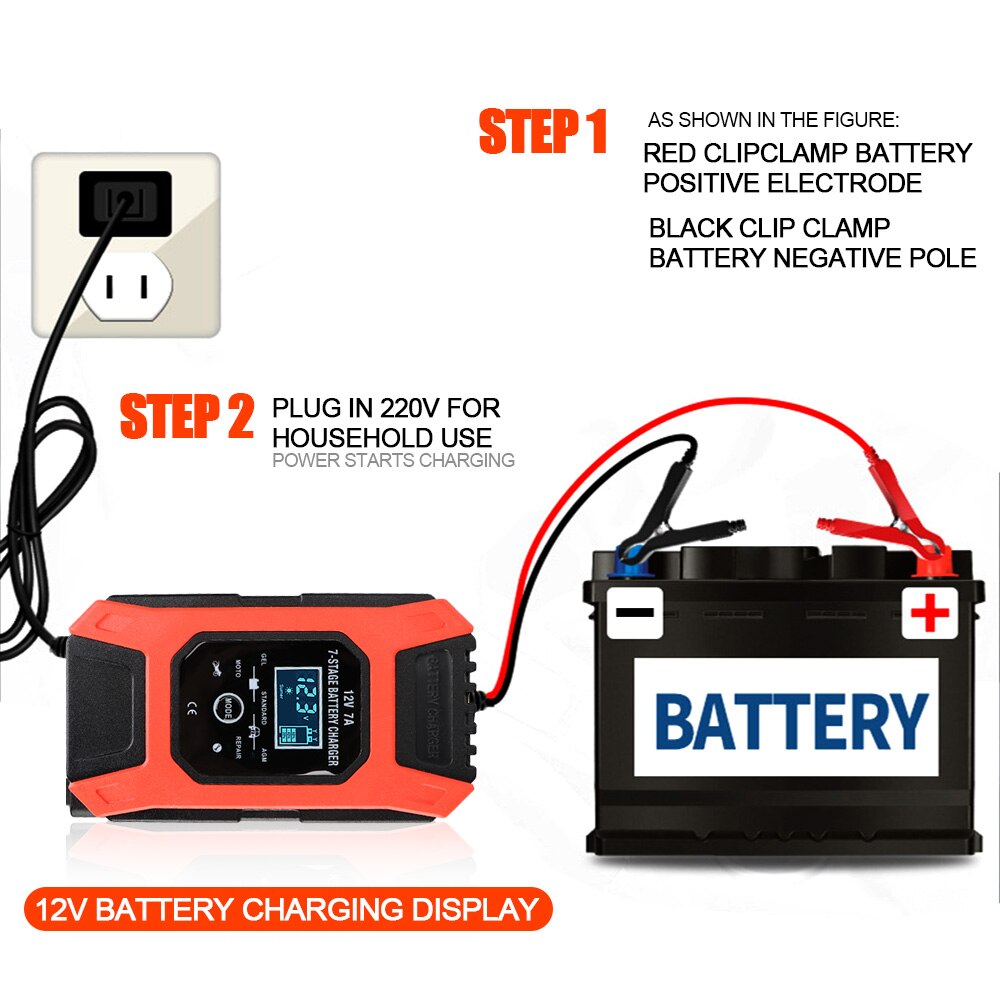 LEEPEE 7 Stage Automatic Smart Car Battery Charger Digital LCD Display 12V 7A Wet Dry Lead Acid Battery-chargers